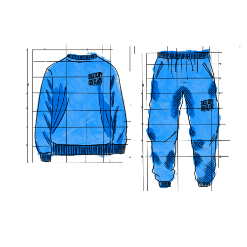 Sketchy Outlaw Sweatshirt/Jogger Set, Black Logo Print